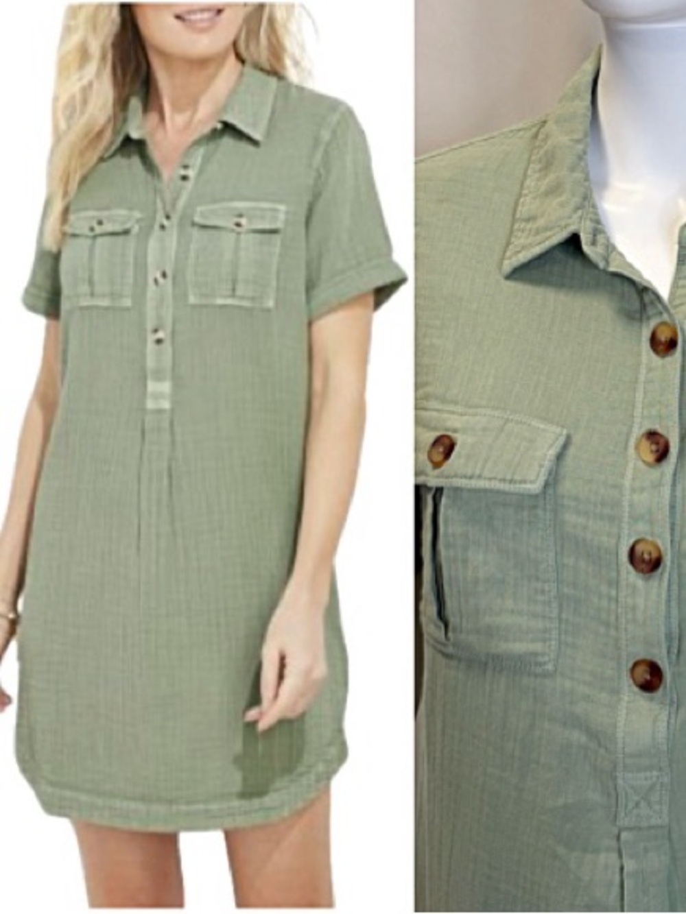 NWT Vineyard Vines Double Gauze Margo Shirt Dress Size 8 Sage Olive Cargo Pocket